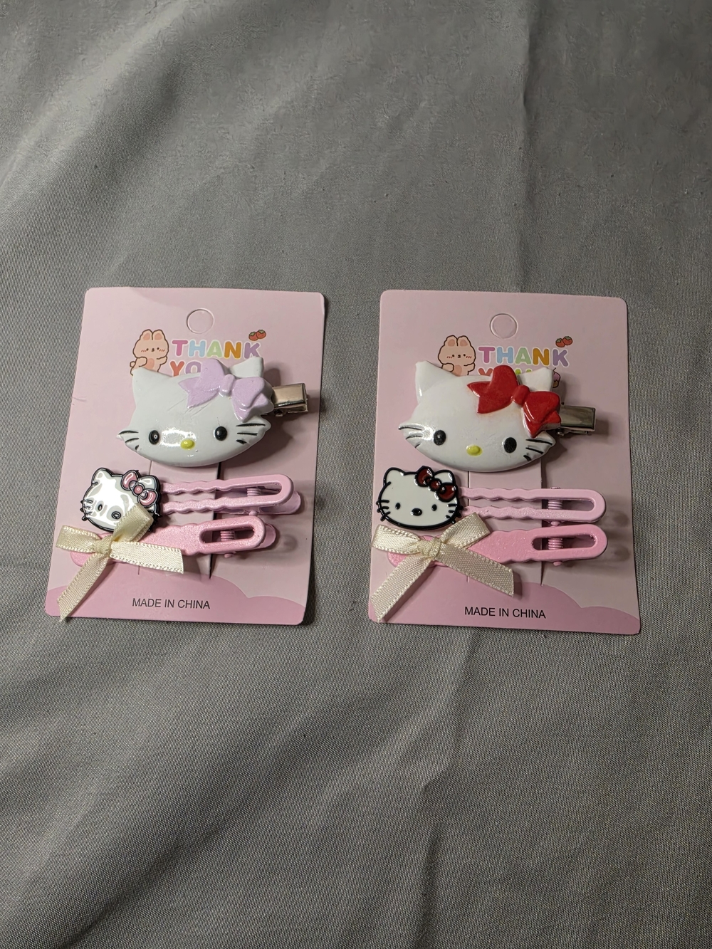 New 2-Pack Sanrio Hello Kitty Hair Clip Sets - Purple & Red Bow Variety Bundle